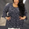 75 PQ-I {Let It Grow Strong} Navy Floral Babydoll Top EXTENDED PLUS SIZE 3X 4X 5X