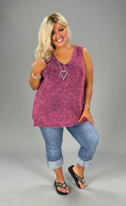 51 Or 44 SV-C {Ease Along} Magenta Mineral Wash Sleeveless Top PLUS SIZE 1X 2X 3X