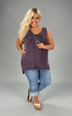 51 Or 44 SV-A {Ease Along} Violet Mineral Wash V-Neck Top PLUS SIZE 1X 2X 3X
