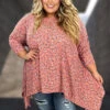 15 PQ {Blossom Bliss} Coral Floral Asymmetrial Hem Top PLUS SIZE 1X 2X 3X