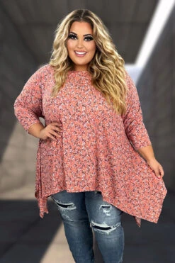 15 PQ {Blossom Bliss} Coral Floral Asymmetrial Hem Top PLUS SIZE 1X 2X 3X