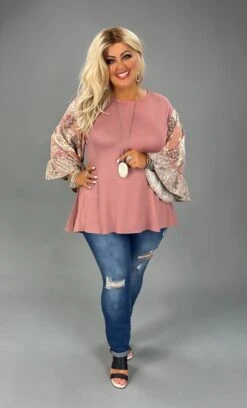82 CP-J {Blessed And Happy} Mauve/Mixed Print Top PLUS SIZE 1X 2X 3X