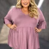 89 SSS-Q {My Gift To You} Dark Dusty Mauve V-Neck Babydoll Top EXTENDED PLUS SIZE 3X 4X 5X