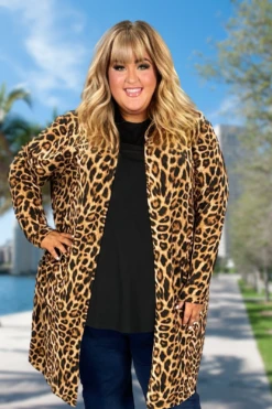 52 OT-X {Staying Strong} Leopard Print Cardigan W/Hood CURVY BRAND!!! EXTENDED PLUS SIZE 3X 4X 5X 6X