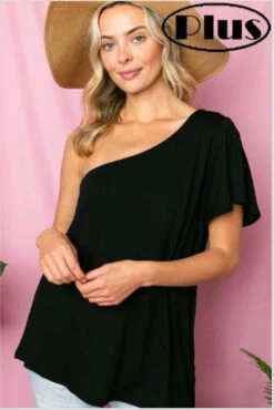 80 OS-C {Hang Loose} BLACK Tunic W/One Shoulder PLUS SIZE 1X 2X 3X -Cheap Clothing Store image 563666db e3fd 46c1 8aab 6e7c3852c344