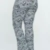 BT-A {On A Break} Black/White Swirl Print Flared Knit Leggings PLUS SIZE 1X 2X 3X