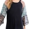 23 CP {Put Worries Aside} Black Top W/Floral Sleeves PLUS SIZE 1X 2X 3X -Cheap Clothing Store image 60796368 83a8 44d0 b8dd b05b1bba218b