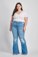 LEG-44 Or BT-M {Ms. Cello} Medium High Rise Flare Jeans PLUS SIZE 14 16 18 20 22
