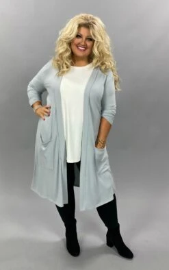 OT-H {Free Falling} Light Grey Slouchy ***SALE***Pocket Cardigan