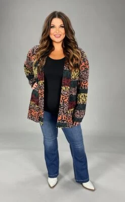 16 OT-A {Spill The Wild} Multi-Color Striped Leopard Cardigan PLUS SIZE 1X 2X 3X