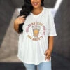 28 GT {Iced Coffee And Anxiety} Ivory V-Neck Graphic Tee PLUS SIZE XL 2X