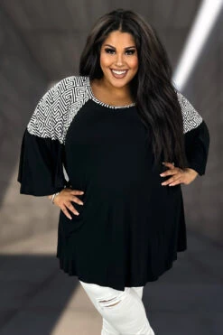 88 CP-G {Remarkable Style} Black Tunic W/Ivory Print CURVY BRAND!!! EXTENDED PLUS SIZE 4X 5X 6X