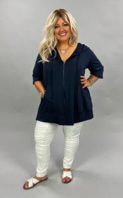 89 OT-H {Paint The Town} NAVY French Terry Hoodie CURVY BRAND!! EXTENDED PLUS SIZE 3X 4X 5X 6X