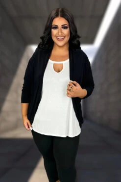 81 OT {Fashion Icon} Black Cardigan W/Gold Sleeve Buttons PLUS SIZE 1X 2X 3X