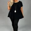 44 CP-G {Fashion On Call} Black Babydoll Top W/Ivory Trim PLUS SIZE 1X 2X 3X