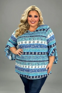 90 PQ {Strive For The Best} Blue Stripe Print V-Neck Top EXTENDED PLUS SIZE 4X 5X 6X -Cheap Clothing Store image 78c4ba0f 4ce0 4372 b20f 3ff2abab52cf
