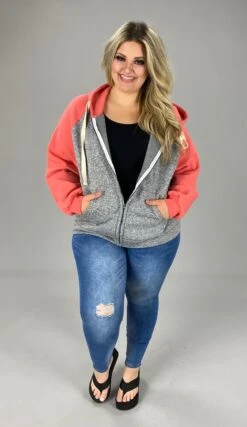 27 OR 20 OT-G {Warm & Fuzzy} CORAL/GREY Zip Jacket