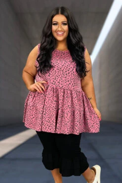 29 SV-K {Decision To Make} SALE! Rose Dalmation Print Tiered Top PLUS SIZE 1X 2X 3X