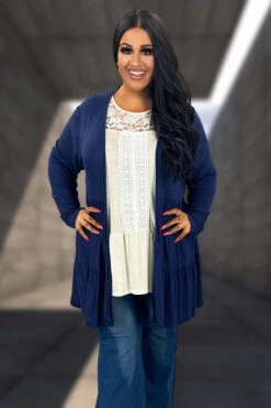 OT-C {Story Teller} Lightweight NAVY Layered Cardigan