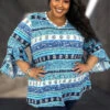90 PQ {Strive For The Best} Blue Stripe Print V-Neck Top EXTENDED PLUS SIZE 4X 5X 6X