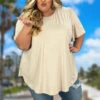 26 SSS-C {Being Optimistic} Tan Short Sleeve Tunic EXTENDED PLUS SIZE 3X 4X 5X