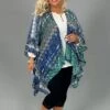 19 OT-T {On A Good Day} Royal Blue Print Ruffle Kimono PLUS SIZE 1X/2X 2X/3X