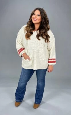 40 HD-E {Give It A Whirl} Ivory Knit Hoodie W/Pocket SALE!! PLUS SIZE 1X 2X 3X