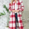 52 OT-F {Owning The Moment} Red Plaid Flannel Duster