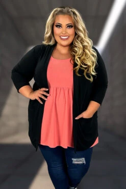 30 OT {Wrapped In Curvy} Black Cardigan W/Pockets CURVY BRAND!!! EXTENDED PLUS SIZE 1X 2X 3X 4X 5X 6X