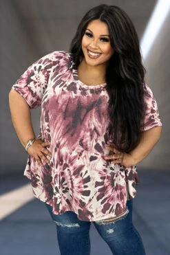 12 PSS-F {Discover A New You} Plum SALE! Tie Dye V-Neck Top EXTENDED PLUS SIZE 1X 2X 3X 4X 5X