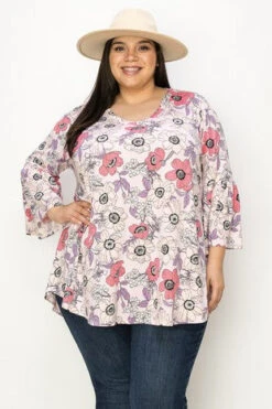 23 PQ {Romance Is Here} Pink Floral V-Neck Top EXTENDED PLUS SIZE 3X 4X 5X