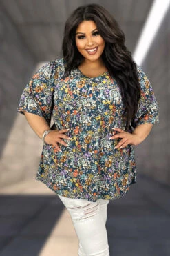 Cheap Clothing Store 10 29 PSS-R {Success Suits You} Teal Floral Babydoll Top PLUS SIZE 1X 2X 3X