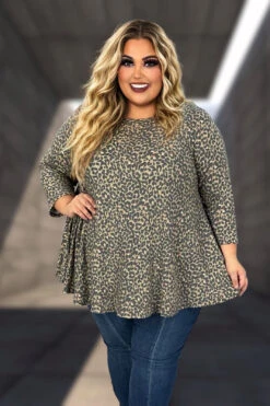 Cheap Clothing Store 6 18 PQ-A {Outstanding Memory} Brown Leopard Print Top EXTENDED PLUS SIZE 3X 4X 5X