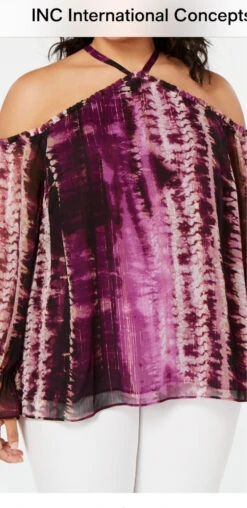 OS-A M-109 {INC} Purple Tie Dye Cold Shoulder Top Retail $79.50 ***FLASH SALE***