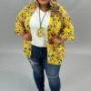 65 OT-F {Flowers In Sunshine} Yellow Floral Printed Cardigan PLUS SIZE