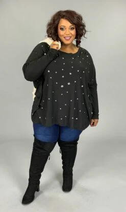 SD-B {High Class Lady} Black Top With Rhinestone Detail