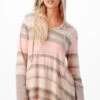 20 HD-G {Going Places} Taupe/Coral Stripe Print Hoodie PLUS SIZE 1X 2X 3X