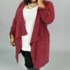 OT-K {Walk In The Park} Burgundy Cardigan With Roll-Tab Sleeves