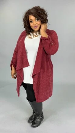 OT-K {Walk In The Park} Burgundy Cardigan With Roll-Tab Sleeves