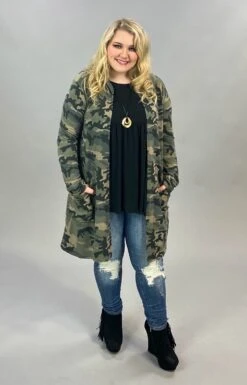 OT-Y {On Your Own} Olive Camo Hooded Cardigan PLUS SIZE XL 2X 3X