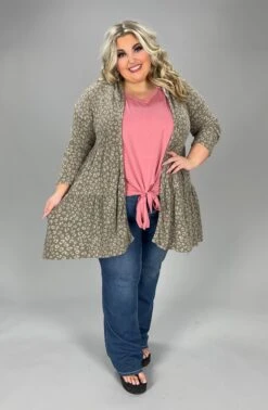 35 OT-A {Holding On} Mocha Tiered Cardigan W/Hood PLUS SIZE 1X 2X 3X SALE!!