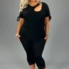 41 SSS-W {Song Of Love} SALE! Black Short Sleeve Top PLUS SIZE XL 2X 3X