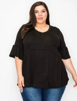 29 SQ {Capture Simplicity} Black Babydoll V-Neck Top EXTENDED PLUS SIZE 1X 2X 3X 4X 5X