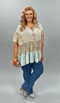 93 CP-C {Bring Me Flowers} GiGiO Floral Chiffon Peasant Top PLUS SIZE XL 1X 2X