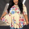 29 PSS {Really Radiant} SALE! Pale Yellow Floral Tunic EXTENDED PLUS SIZE 4X 5X 6X