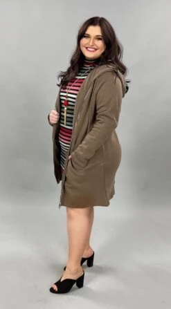 OT-M {Miles Apart} Long Mocha Hoodie Jacket Full Zipper