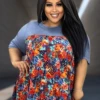 92 CP-I {Style Is Forever} SALE!! Blue/Orange Floral Print Top PLUS SIZE XL 2X 3X