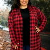 57 OT-H {In Session} Red/Black Check Print Duster W/Pocket EXTENDED PLUS SIZE 1X 2X 3X 4X 5X