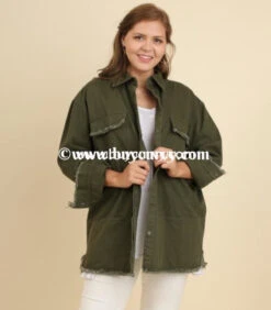 OT-D "UMGEE" Olive Green Snap Denim Army Jacket With Pockets -Cheap Clothing Store ot r umgee olive green snap up army with pockets sale outerwear curvy boutique plus size clothing 4 254