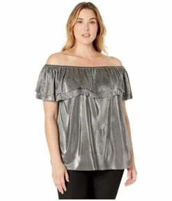OS-A M-109 {Michael Kors} Silver Off Shoulder Top RETAIL $94.00 PLUS SIZE 3X